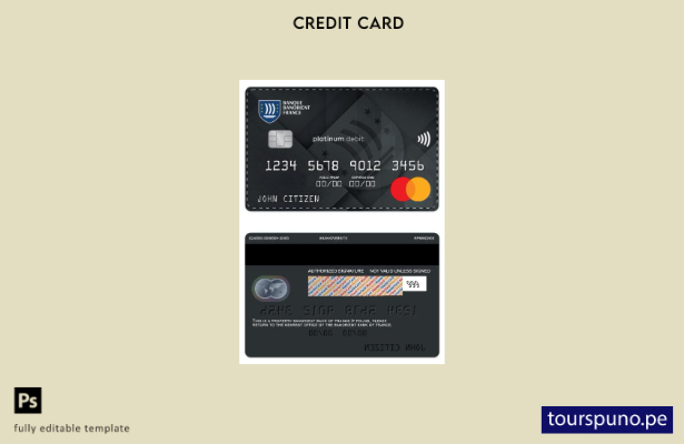 listo para imprimir plantilla de tarjeta mastercard de débito platino de Francia